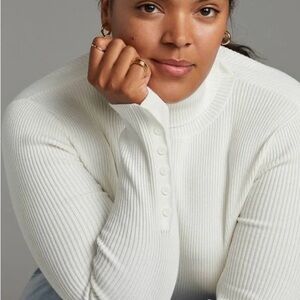 Maeve by Anthropologie White Ribbed Turtleneck Sweater with buttons